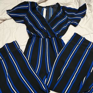 Black and blue stripped pantsuit